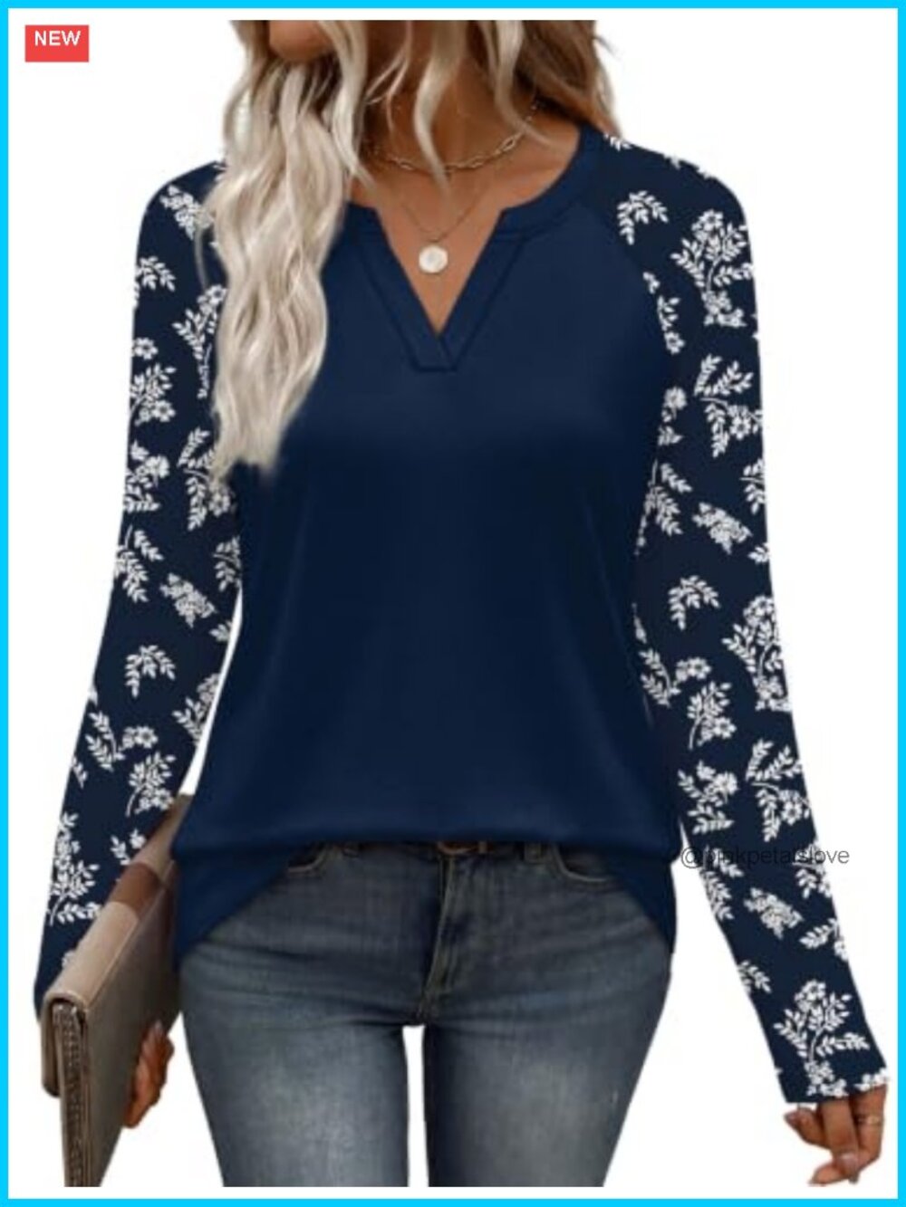 Womens Long Sleeve Raglan Color Block Top V-Neck Casual Fall Tee